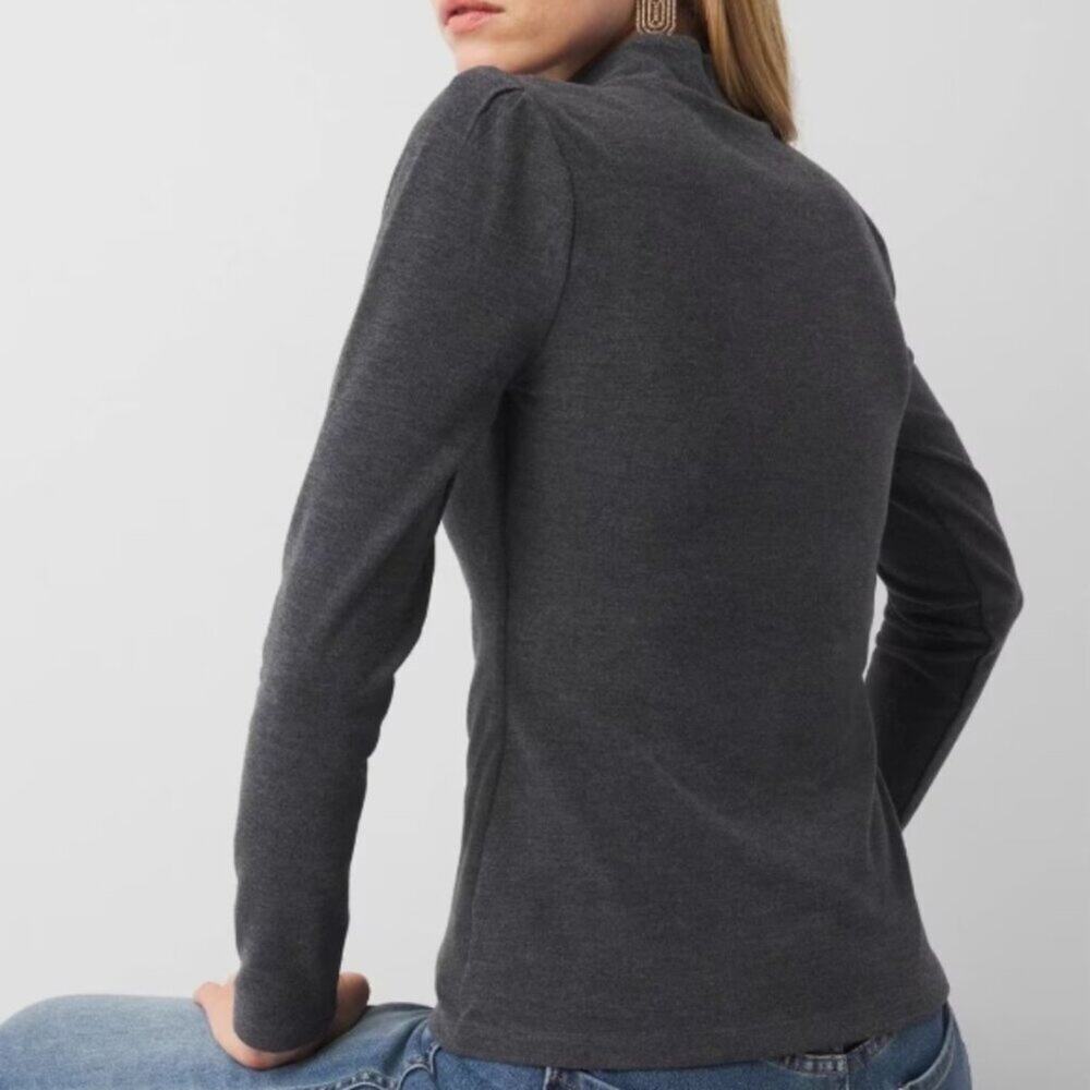 White House Black Market Puff Sleeve Mock Neck Snit Heather Slate